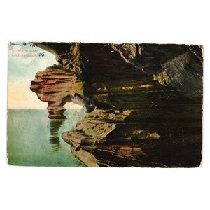 Antique 1908 Postcard Giants Grotto Lake Superior WI Handwritten Back Stamp